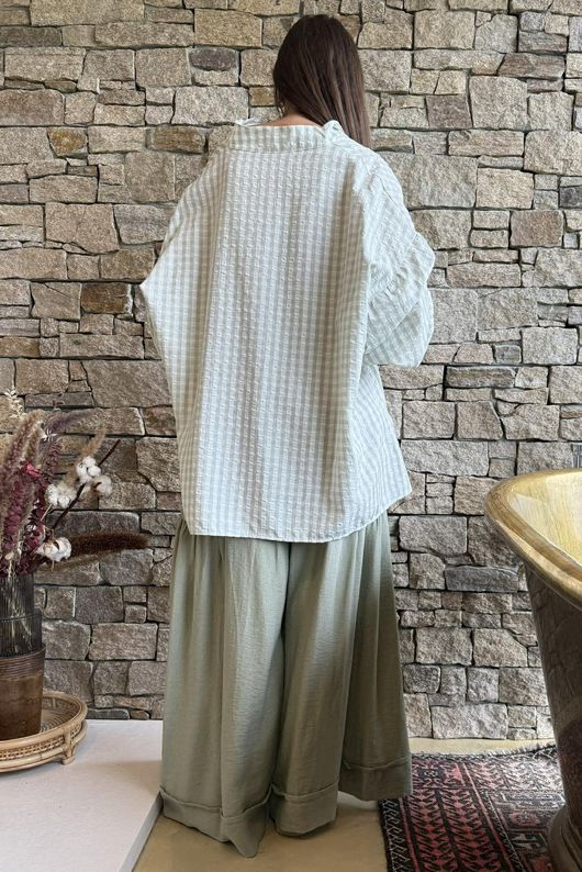 Ginny Gingham Balloon Sleeve Blouse Soft Sage